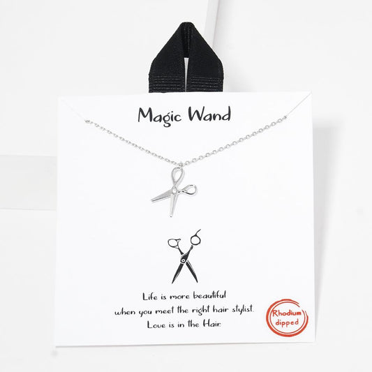 Silver Dainty Chain Link Necklace with Scissors Pendant