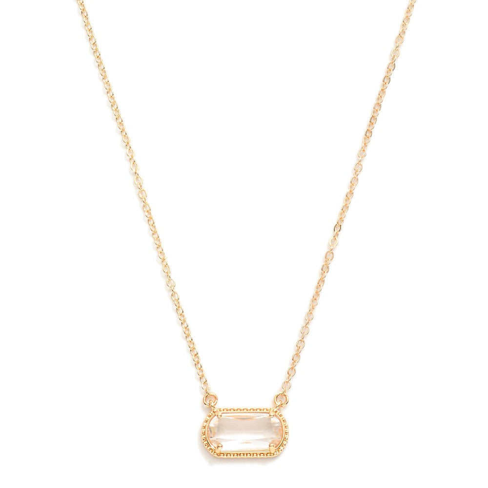Chain Link Necklace Featuring Glass Crystal Pendant