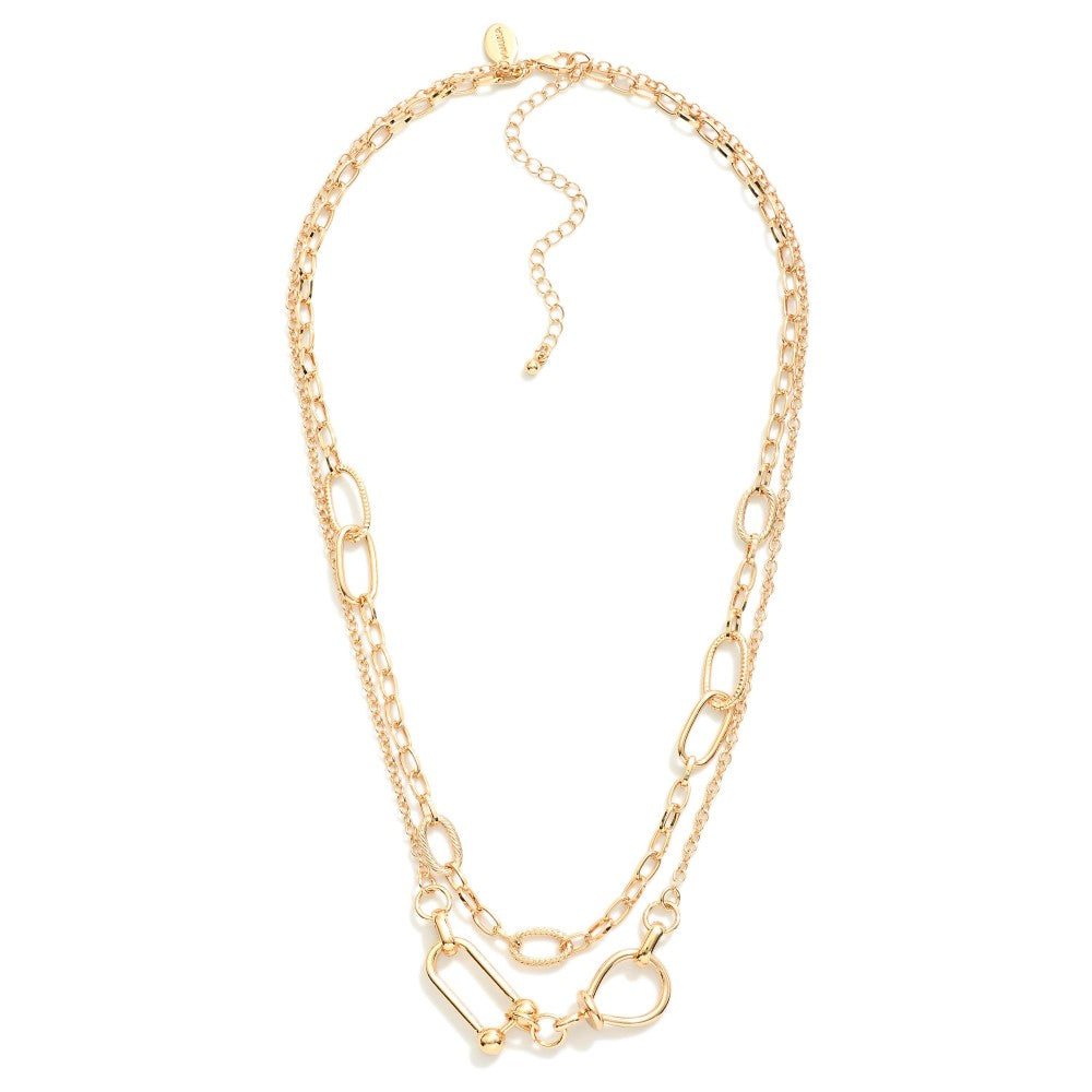 Metal Tone Multi Link Layered Chain Link Necklace