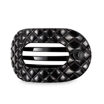 Flat Round Hair Clip - Large - Jet Black Quilted