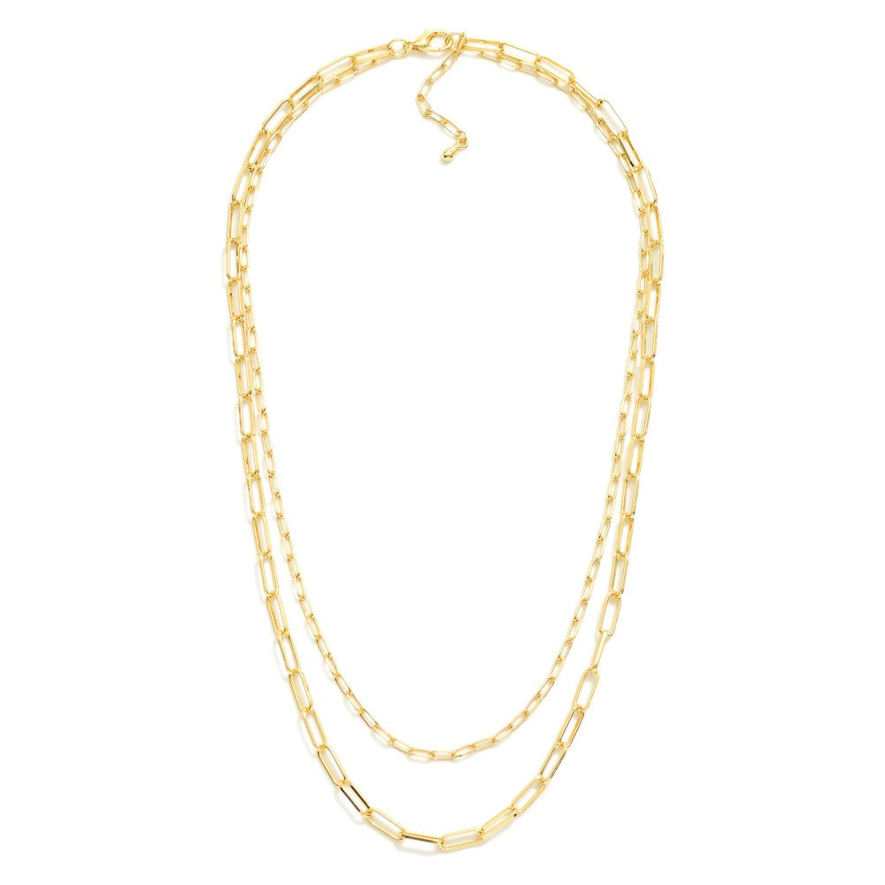 Layered Paperclip Chain Link Necklace - Gold