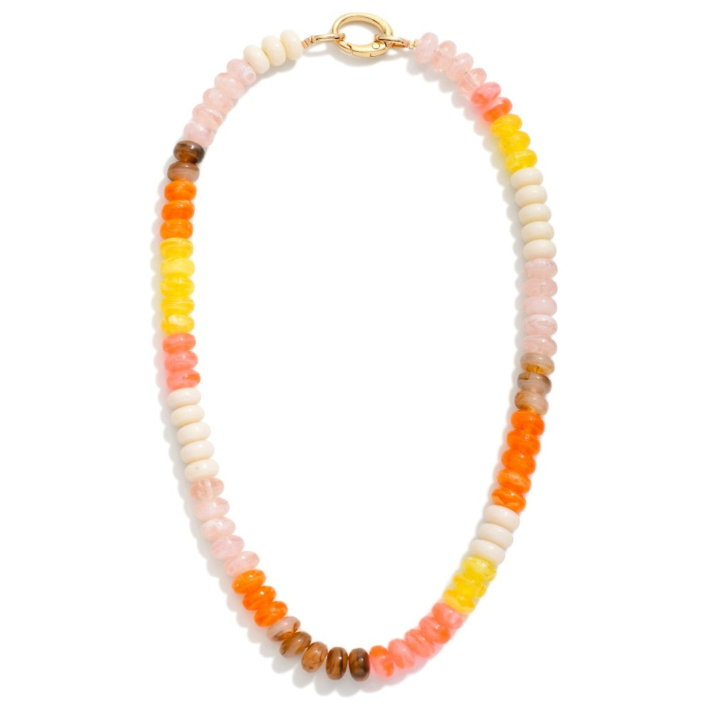 Marbled Acetate Stone Disk Beaded Necklace