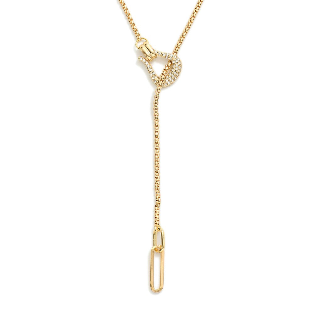 Box Chain Y Necklace Featuring Rhinestone Buckle Detail