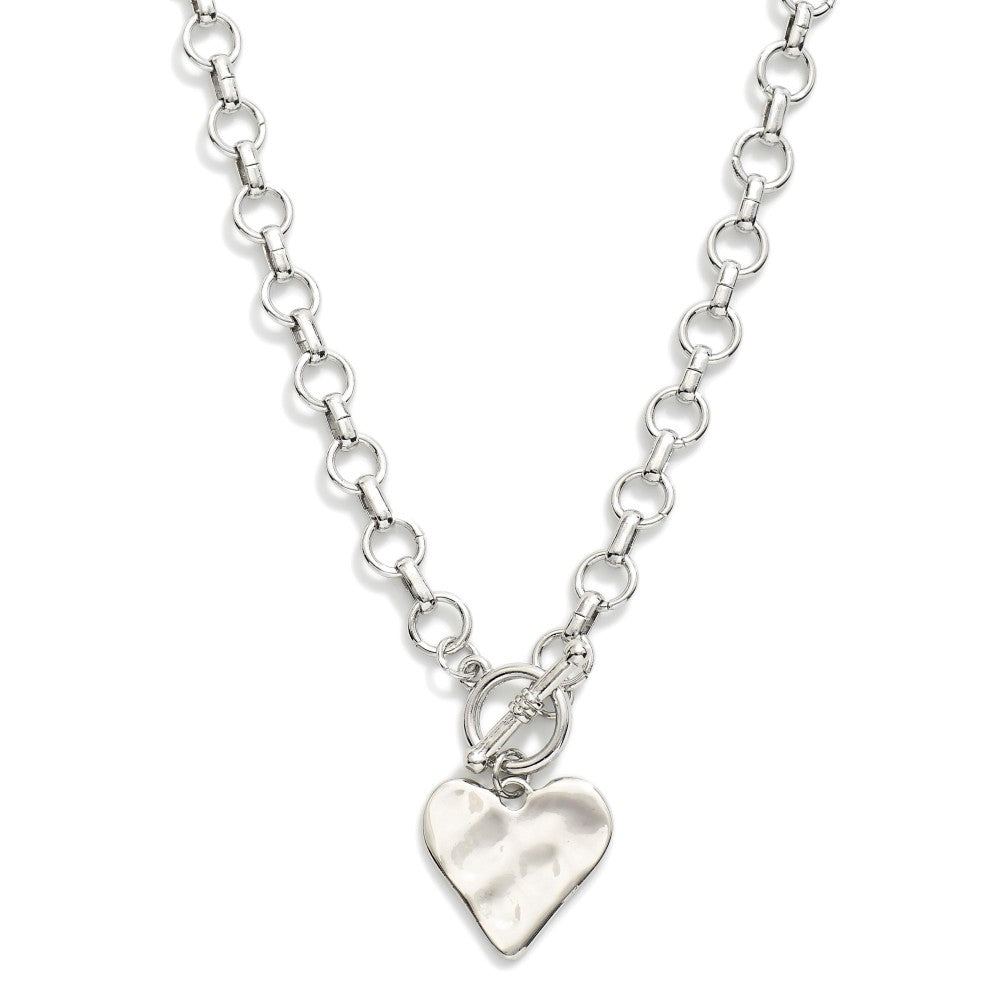 Circle Chain Link Necklace Featuring Heart Pendant &amp; Toggle Clasp