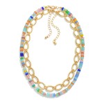 Set Of Two Chain Link & Acetate Bead Beaded Necklaces