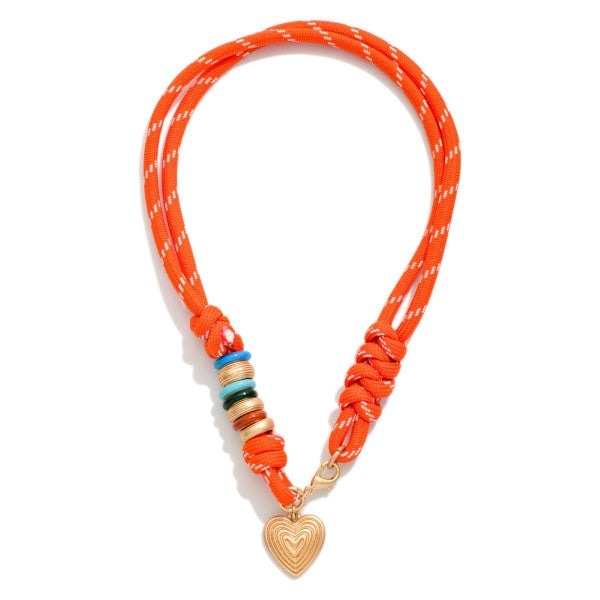 Beaded Rope Necklace Featuring Heart Pendant