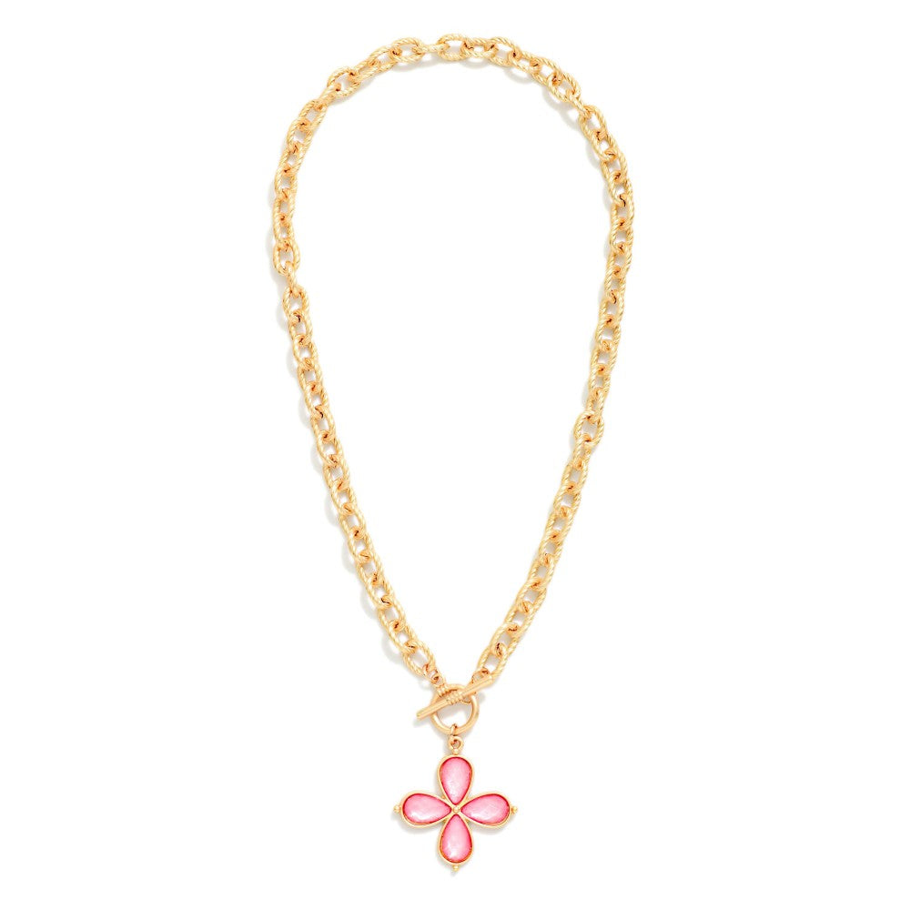Flower Pendant & Toggle Clasp - Pink