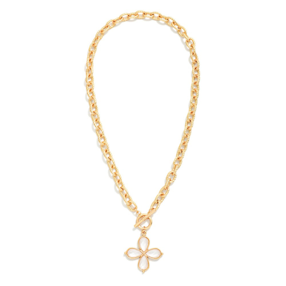 Flower Pendant & Toggle Clasp - White