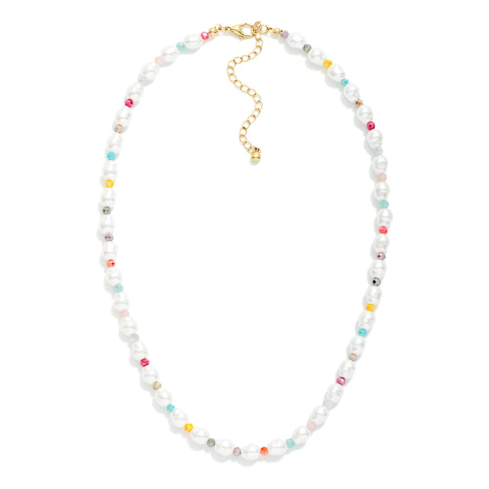 Pearl & Faceted Bead Beaded Necklace
