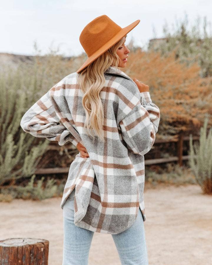 Women's Plaid Button Down Flannel Shirt Jacket