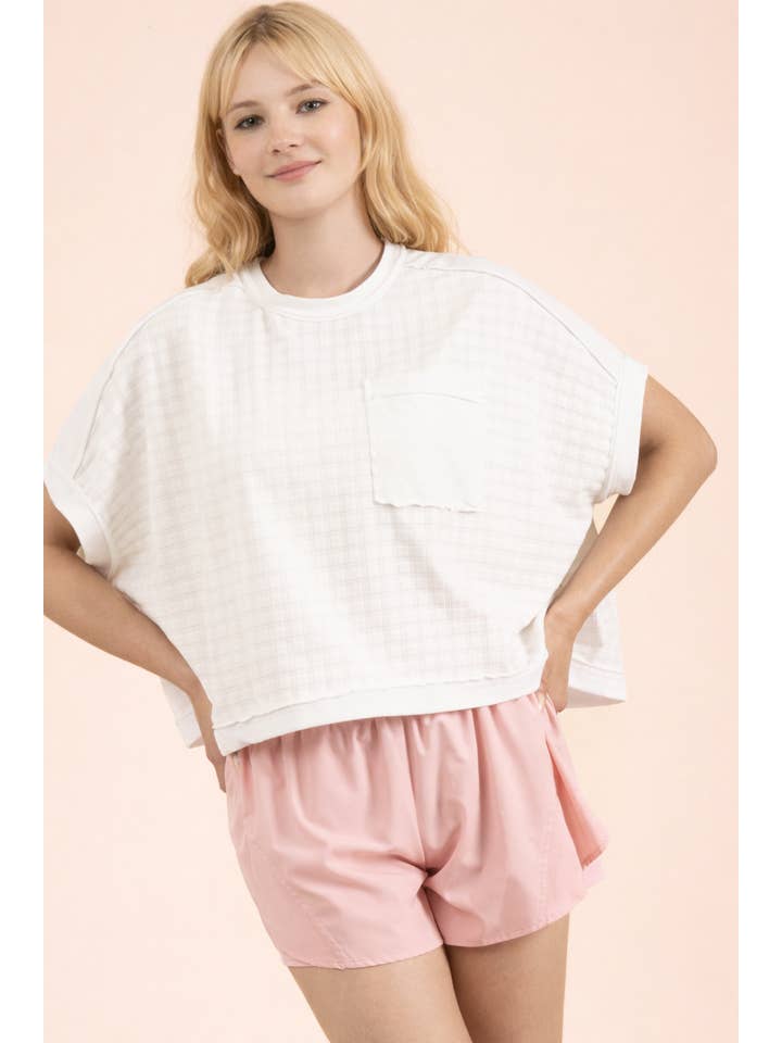Dolman Sleeve Textured Knit Casual Top White