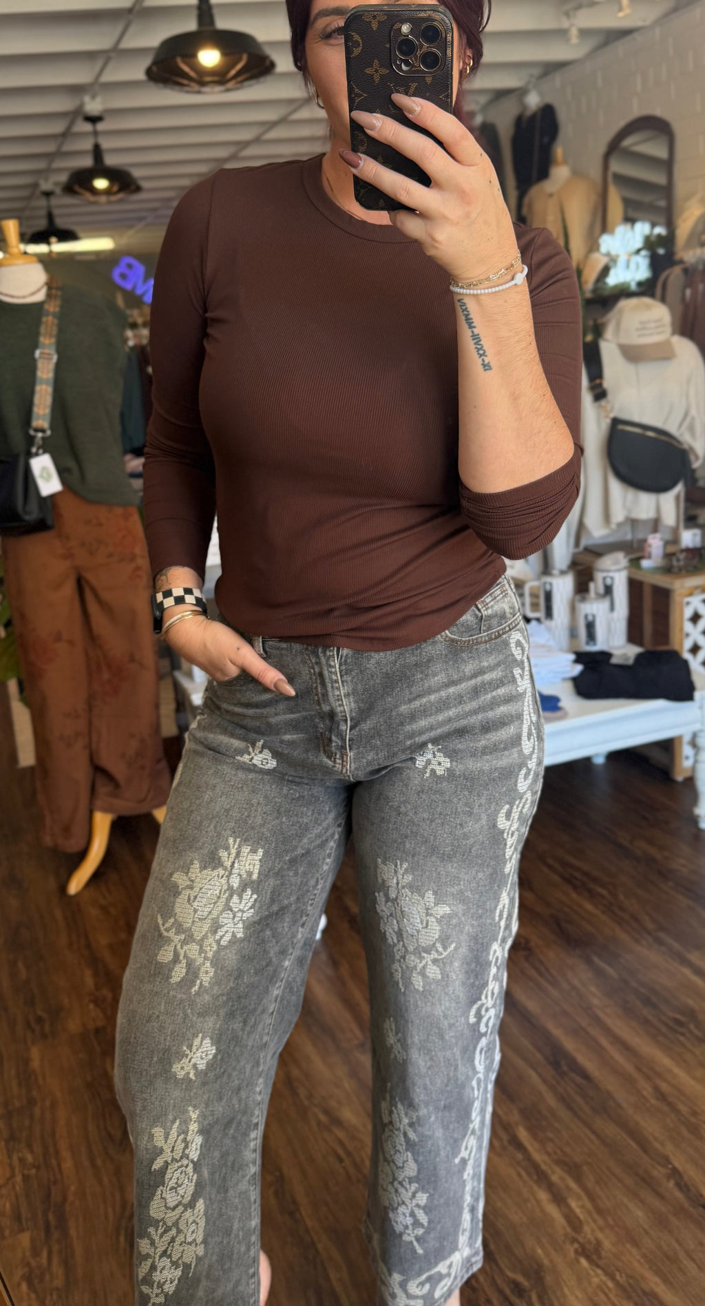 Faded Wash Embroidered Denim