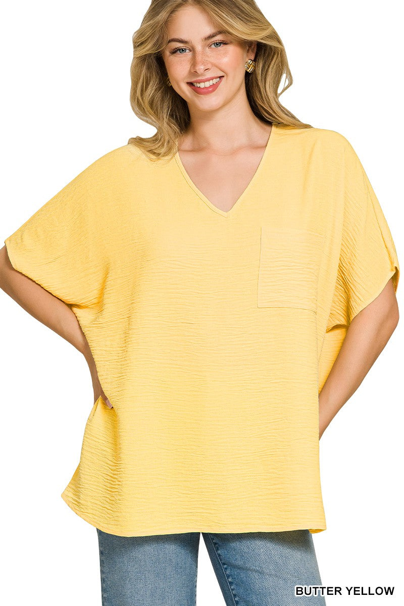 V-neck Dolman Short Sleeve Top - Yellow