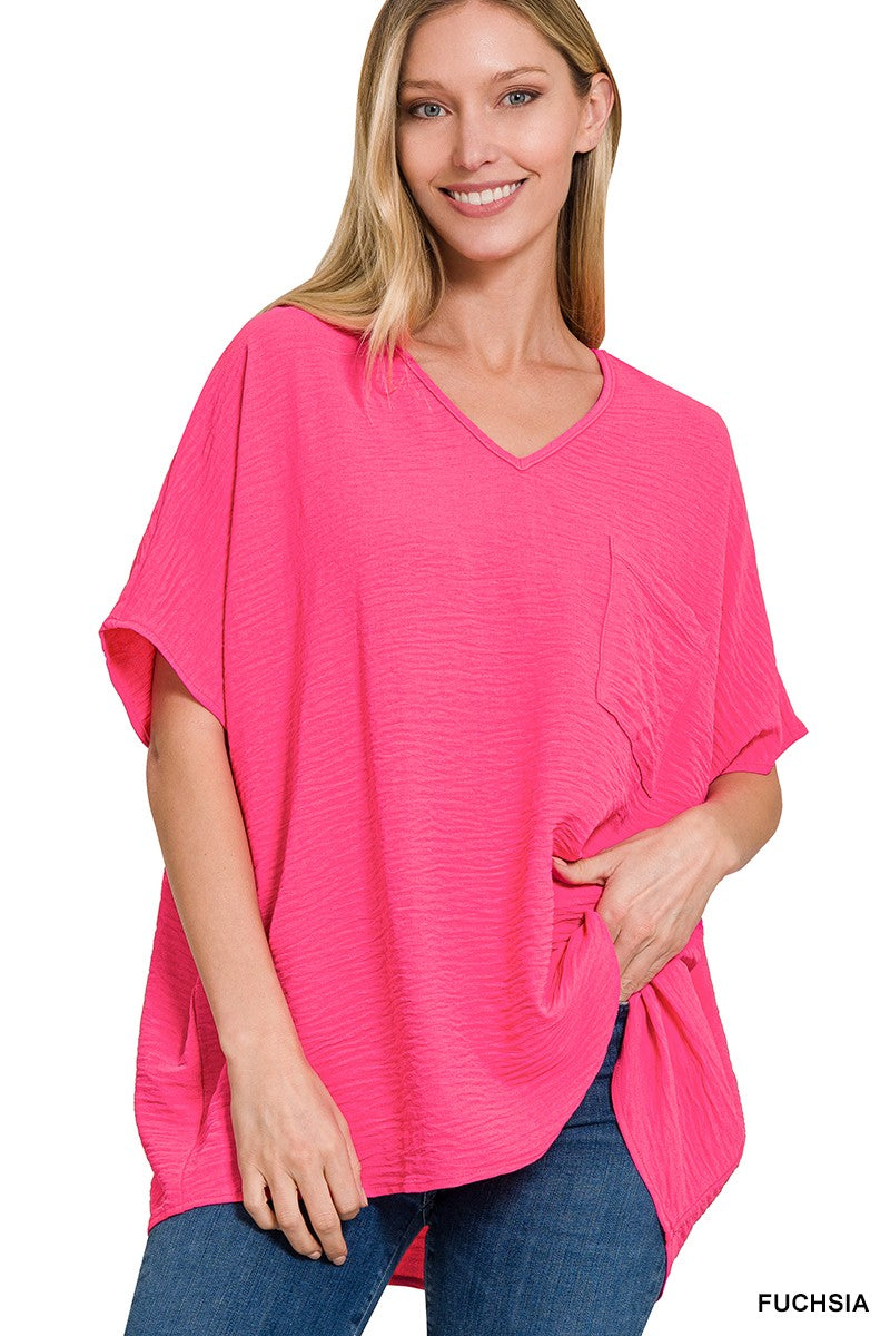 V-neck Dolman Short Sleeve Top - Pink