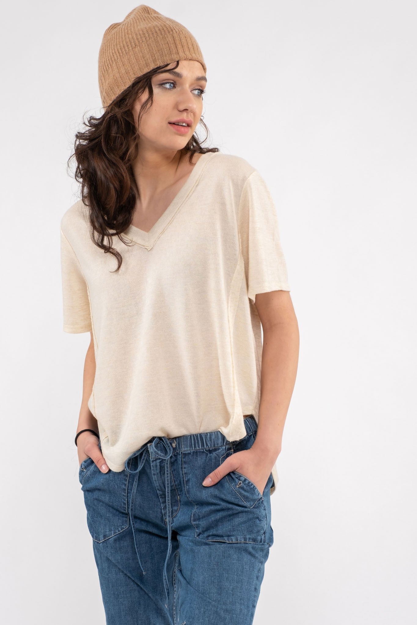 Reverse Stitch V Neck Top