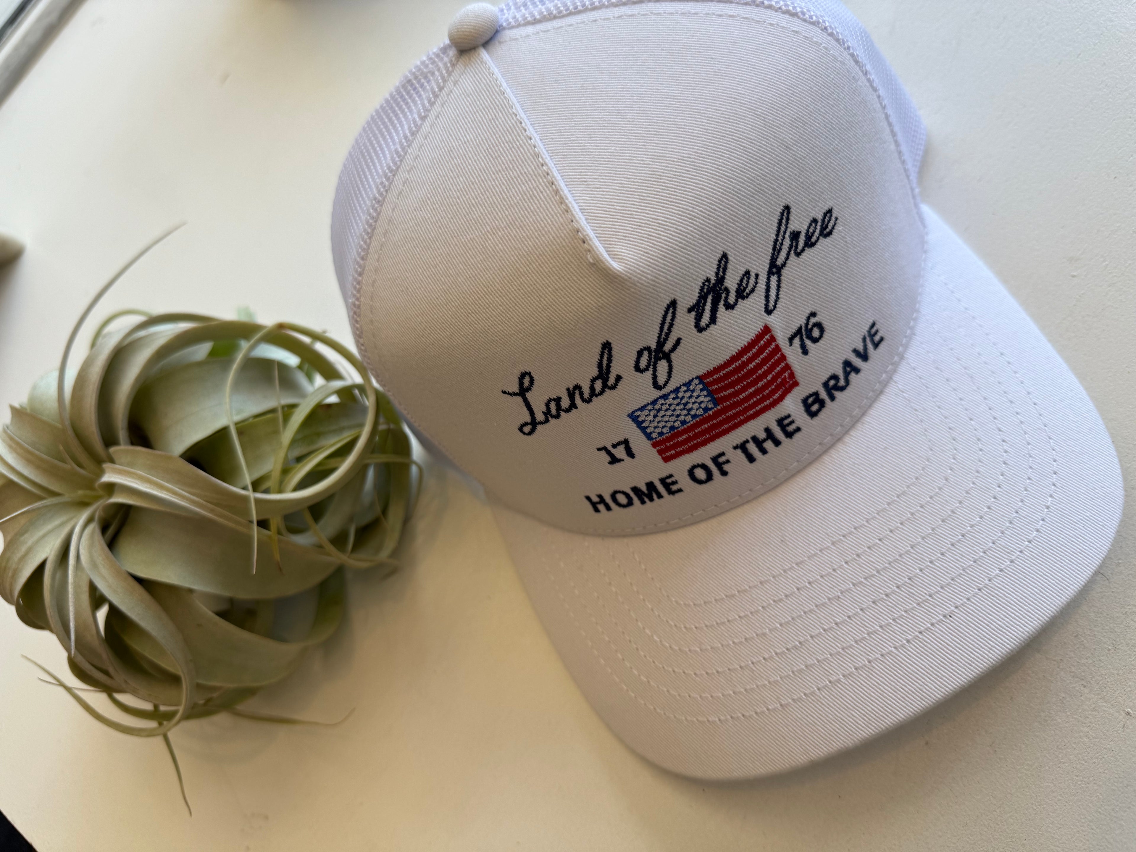 Land of the Free Embroidery Meshback Trucker Hat