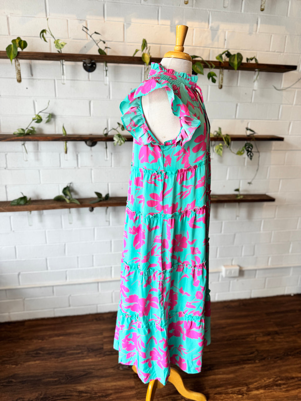 Teal and Pink Midi Dress