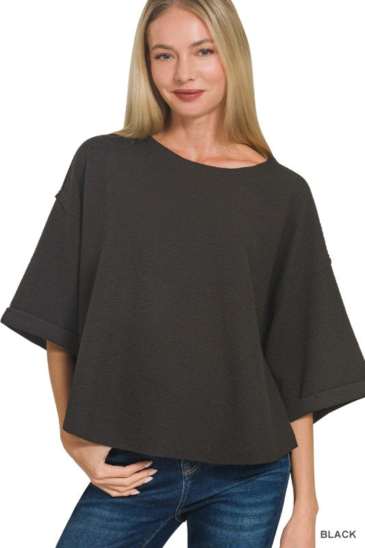 Double Knit Exposed Seam Top - Black