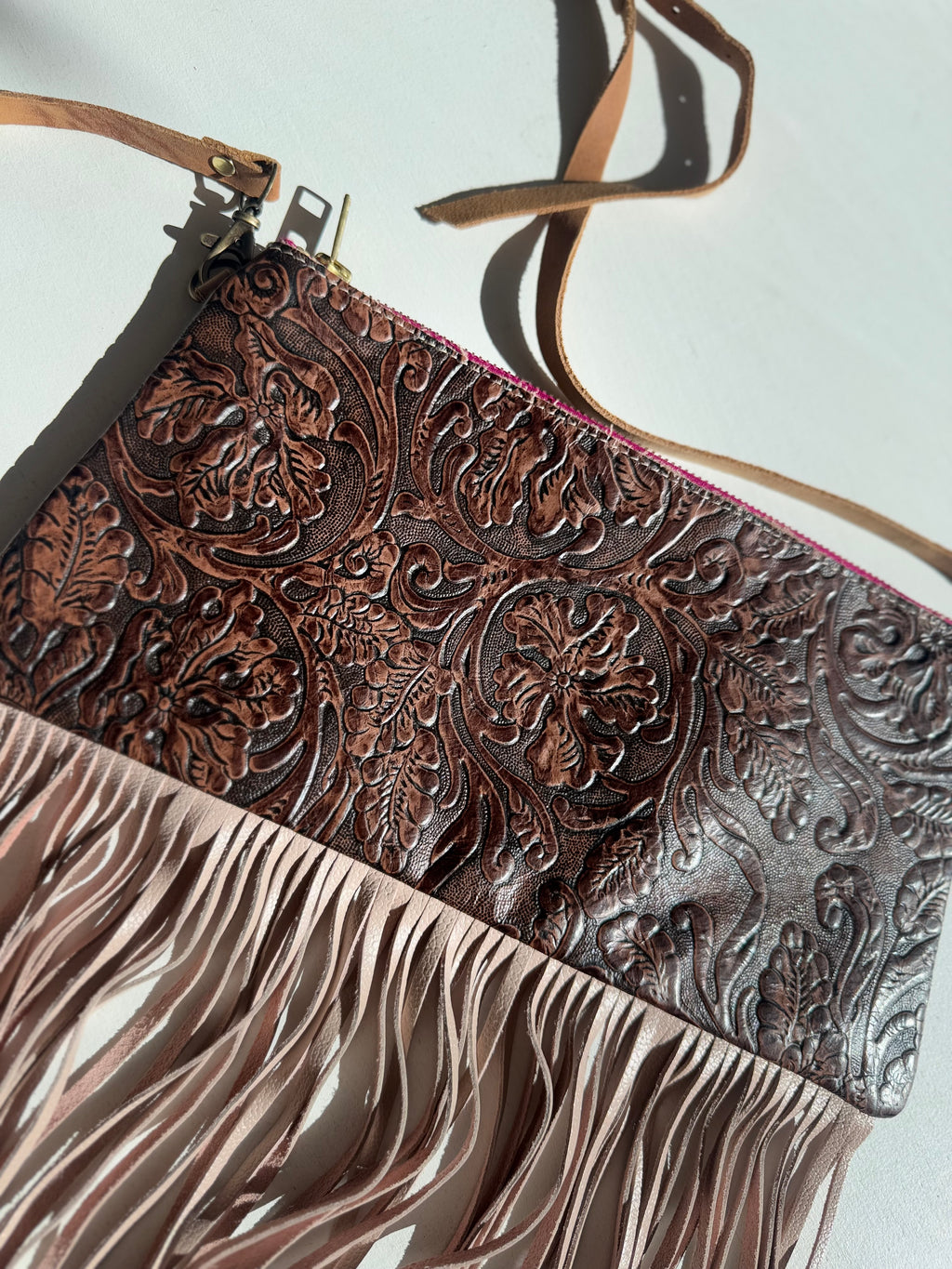 Leather Fringe Brown Etched