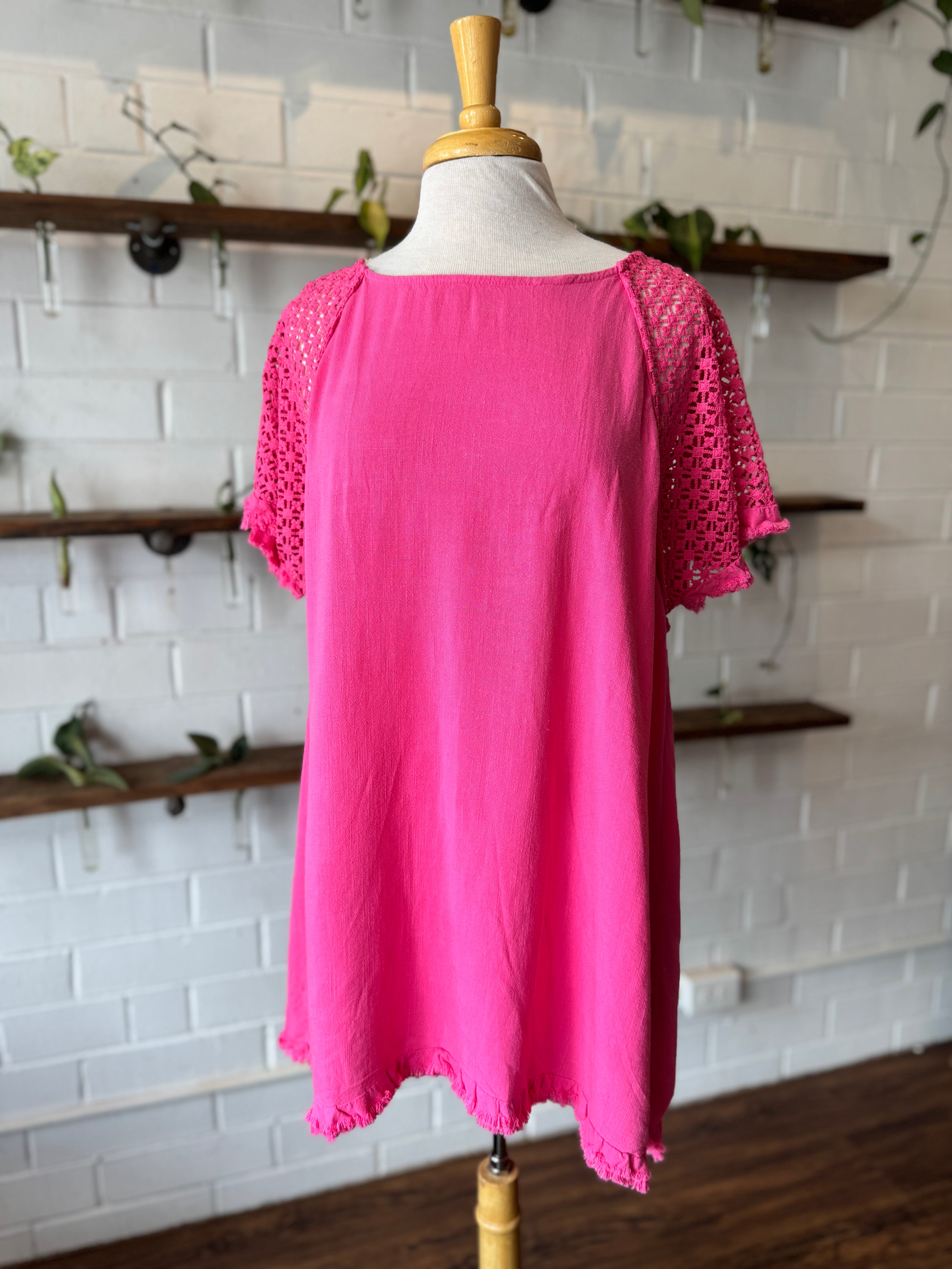 Pink Crochet Sleeve Tunic
