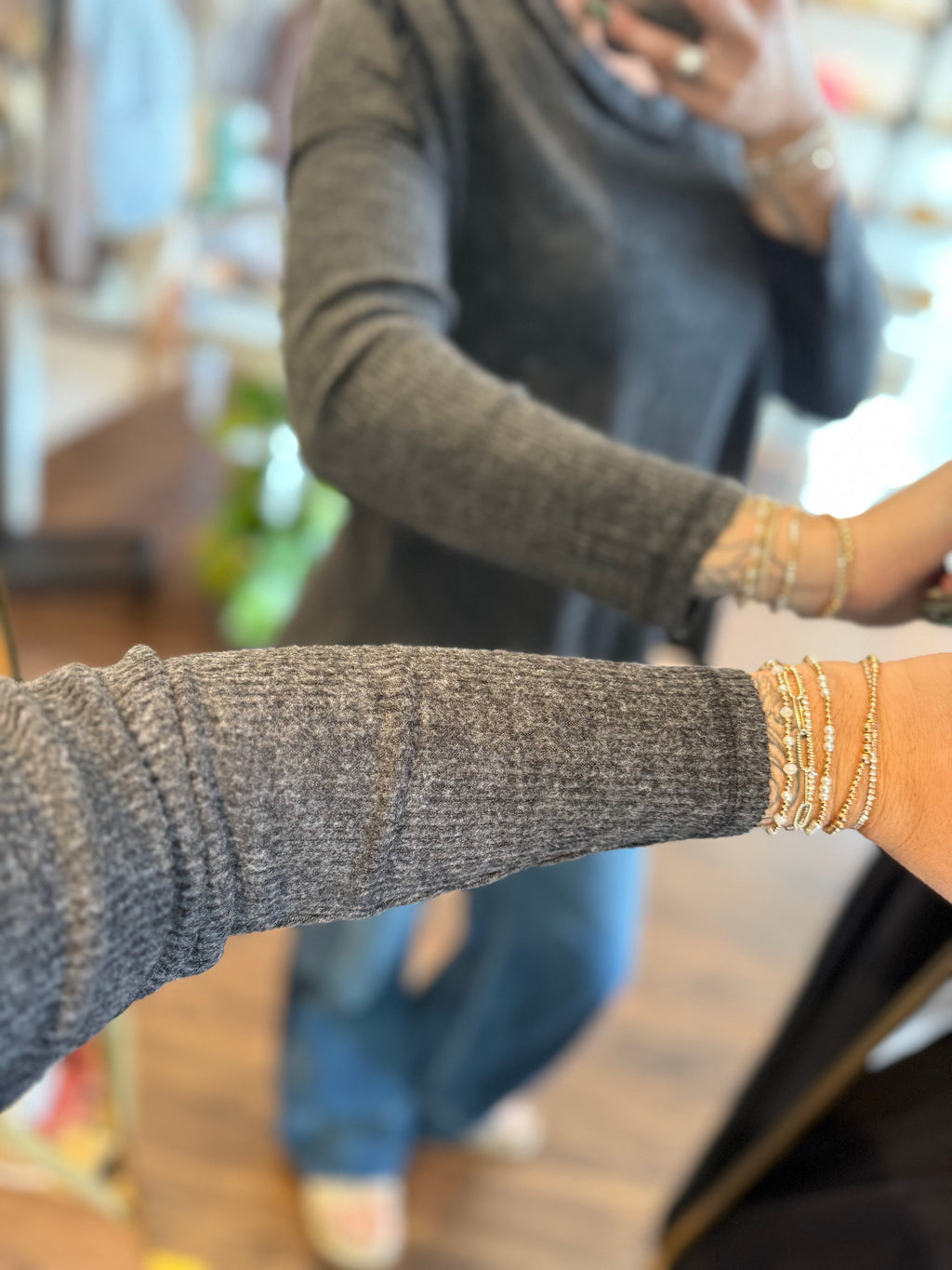 Ribbed Drop Shoulder V-Neck - Black