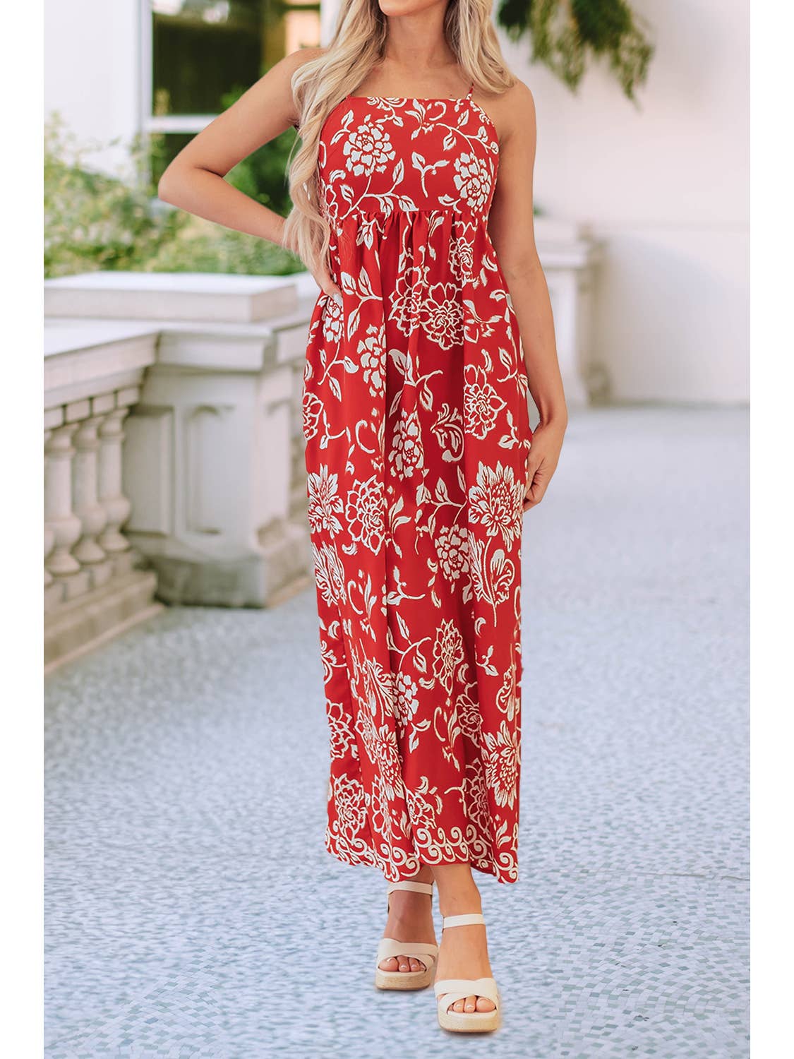 Floral Printed Spaghetti Strap Maxi Dress