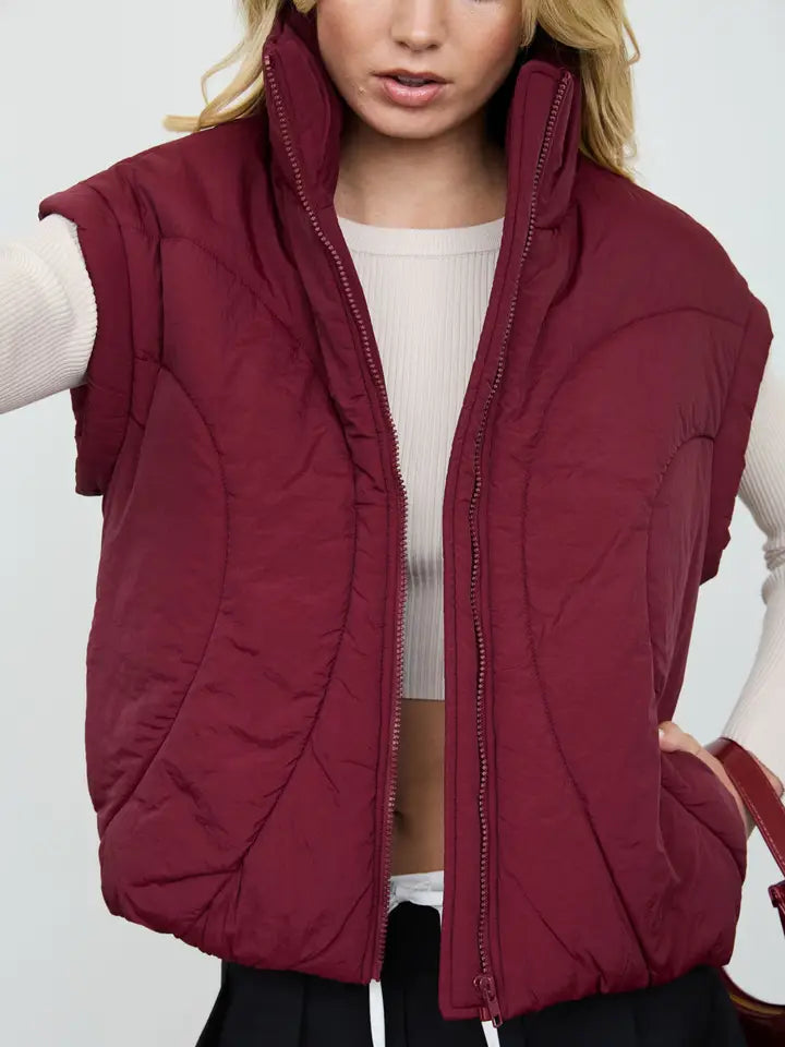Quilted Mock Neck Puffer Vest