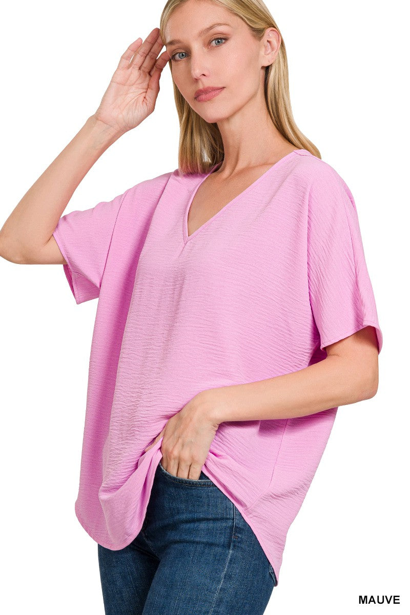 V-neck Short Sleeve Top - Mauve