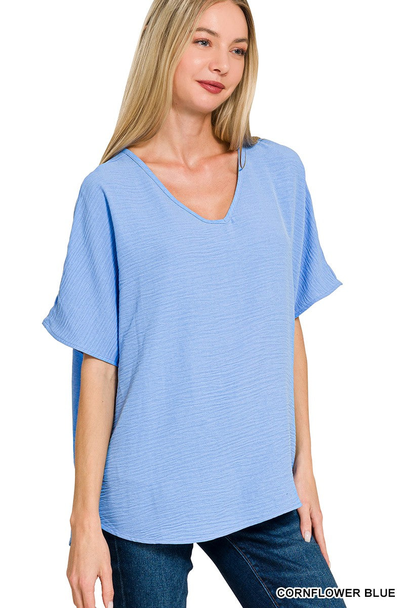 V-neck Short Sleeve Top - Blue