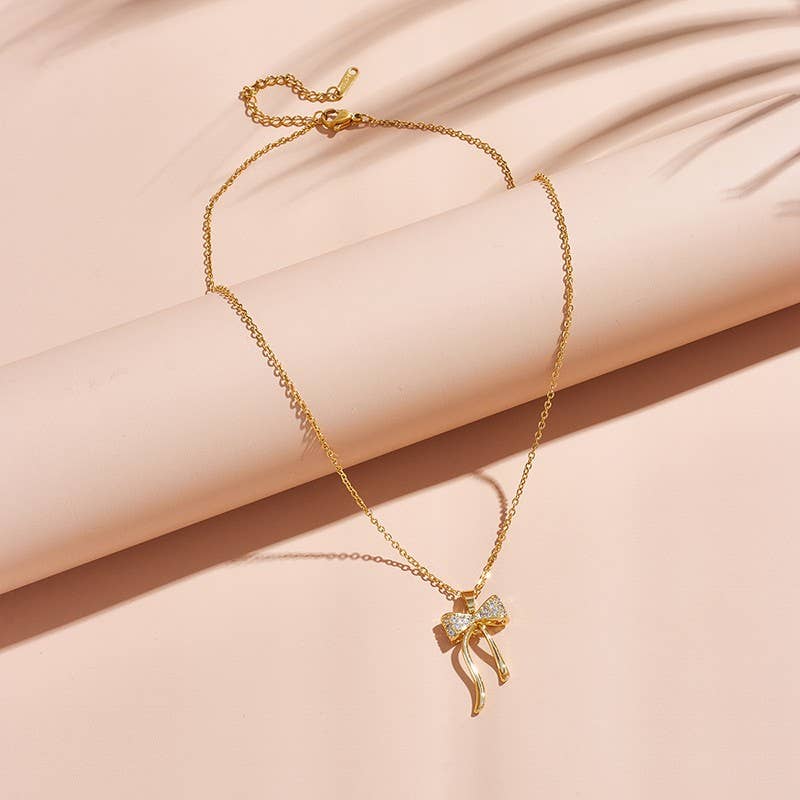 18K STAINLESS STEEL TARNISH FREE BOW NECKLACE