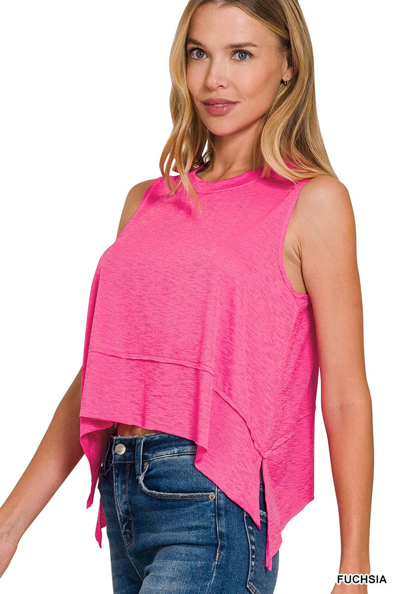 Shark Bite Side Slit Tank - Fuchsia
