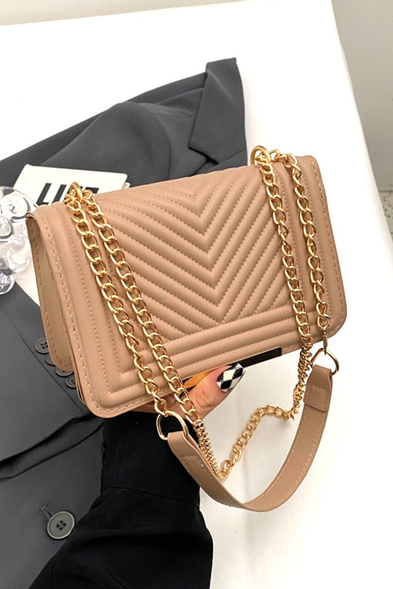 Chevron Crossbody Shoulder Flap Bag -Brown