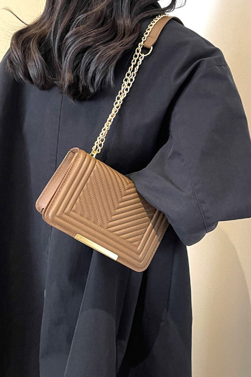Chevron Crossbody Shoulder Flap Bag -Brown