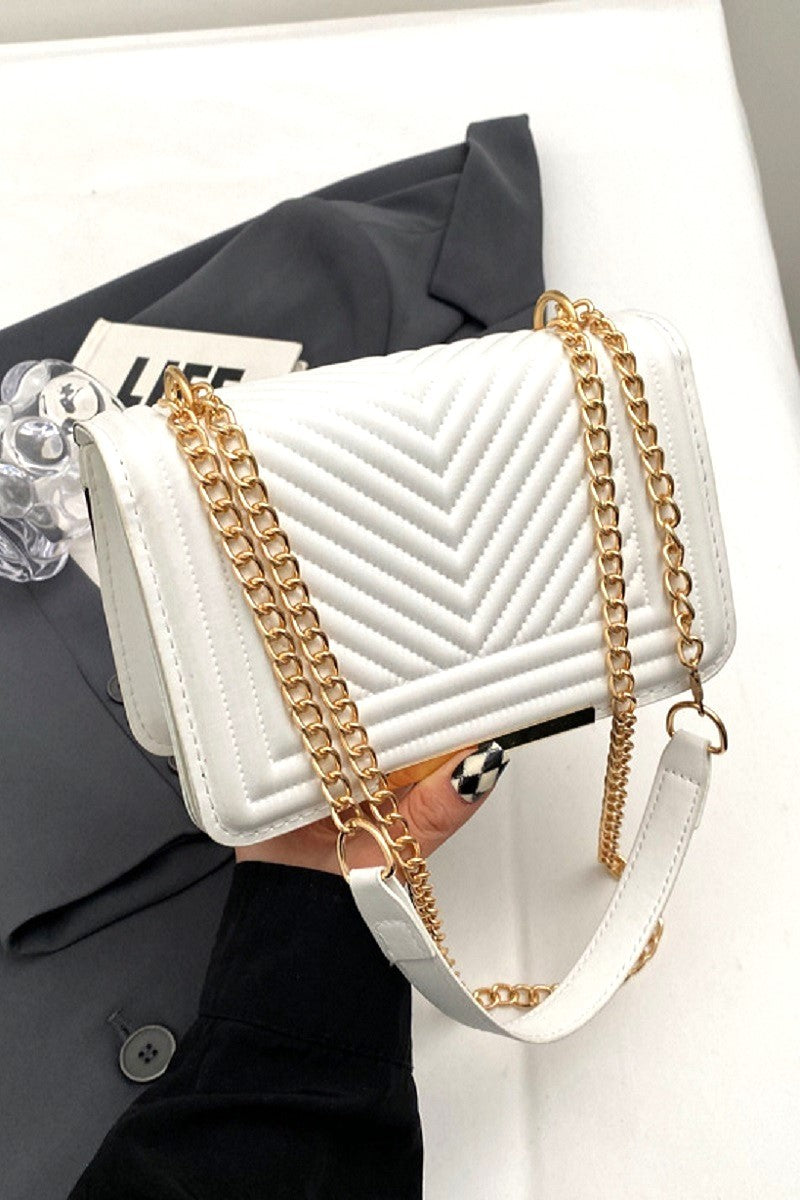 Chevron Crossbody Shoulder Flap Bag - White