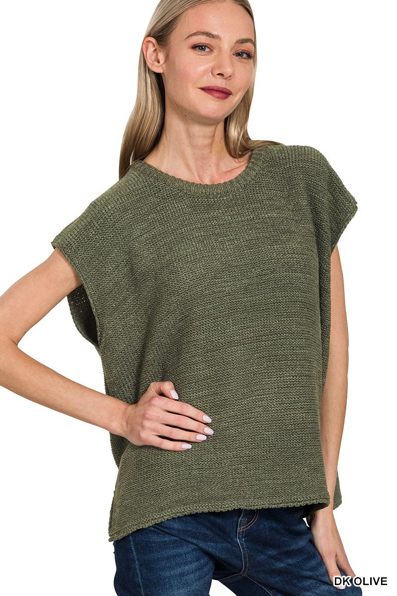 Oversized Crew Neck Sweater Vest - CAMEL