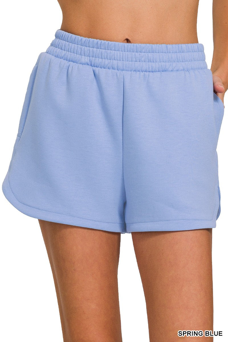 Spring Blue Scuba Elastic Waistband Dolphin Shorts