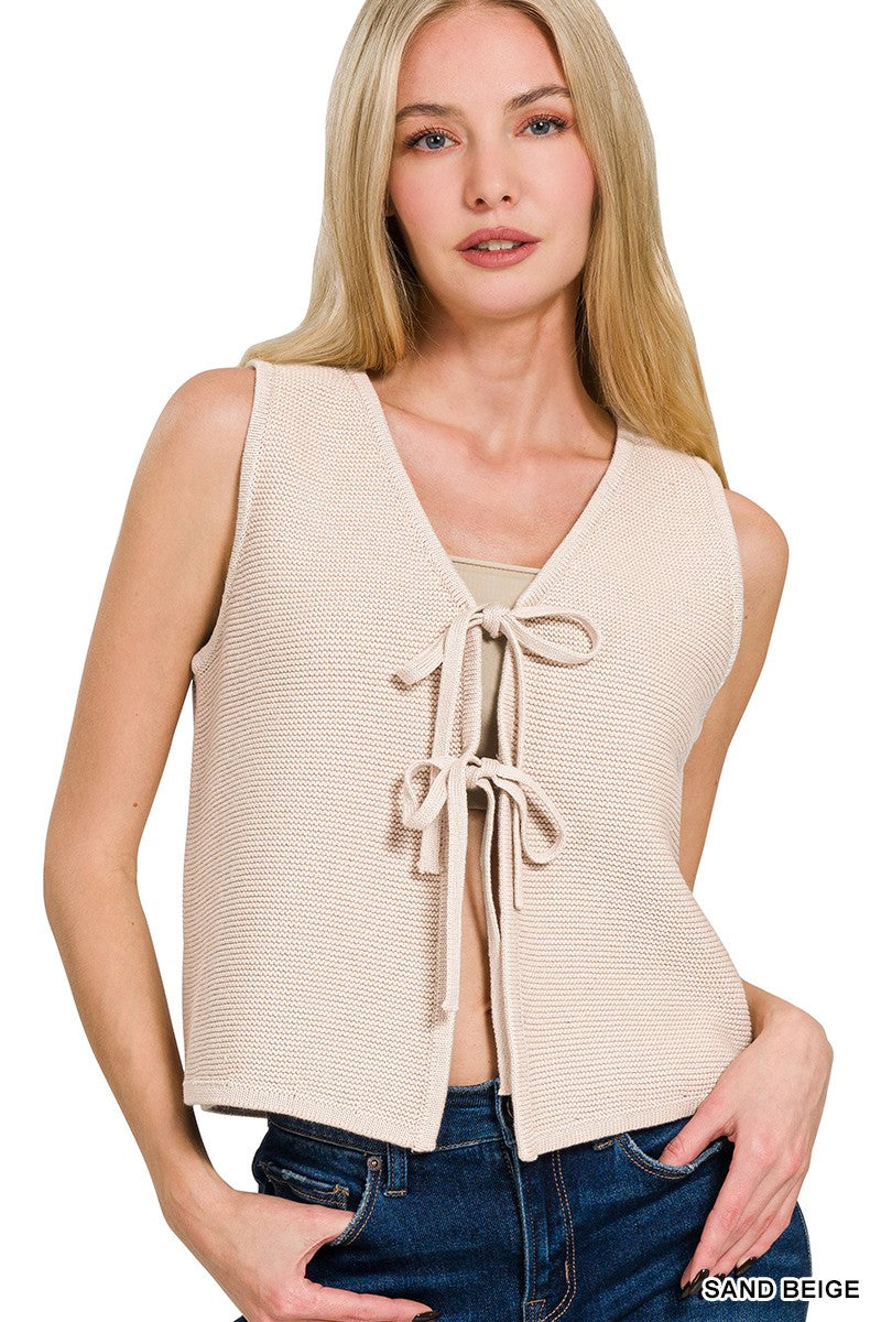 Tie Front Sweater Vest Beige
