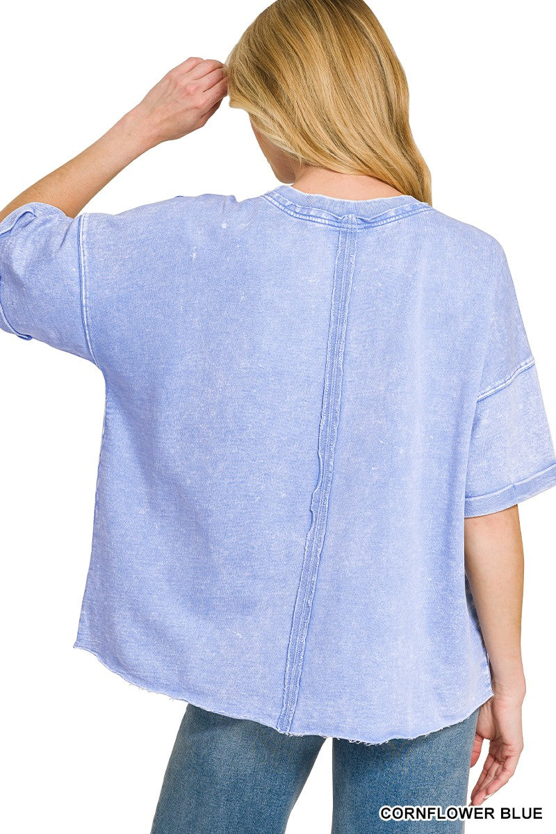French Terry Acid Washed Tee - Blue
