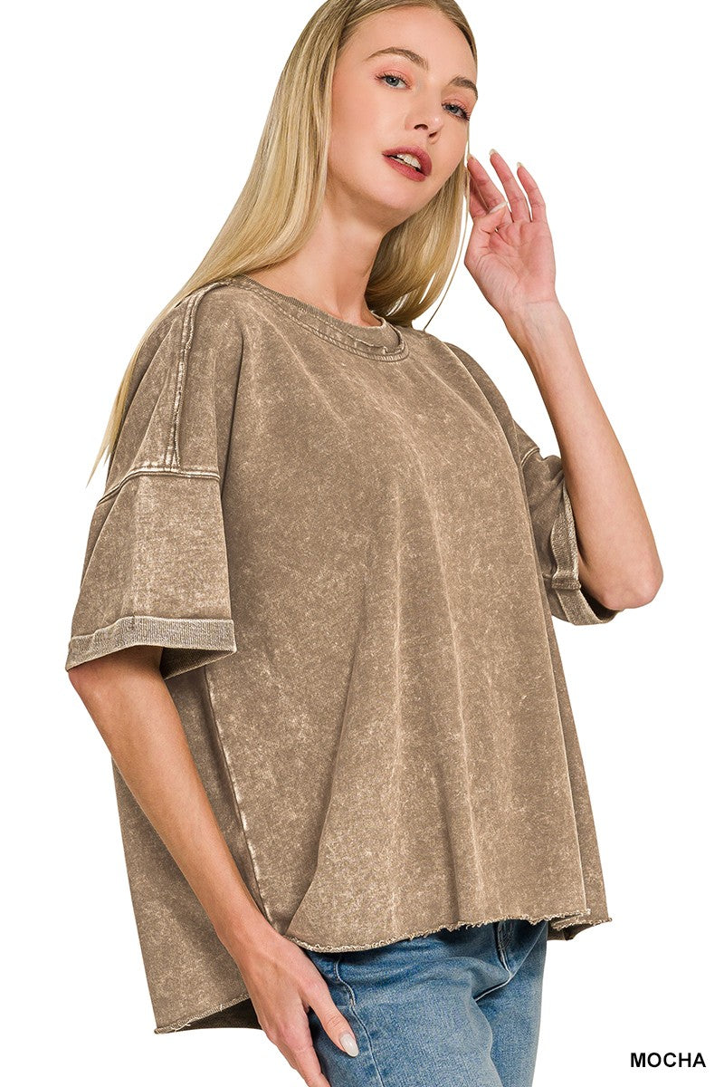 French Terry Acid Washed Tee - Mocha