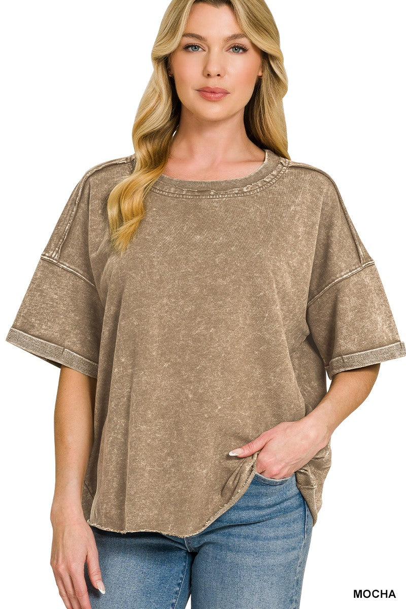 French Terry Acid Washed Tee - Mocha