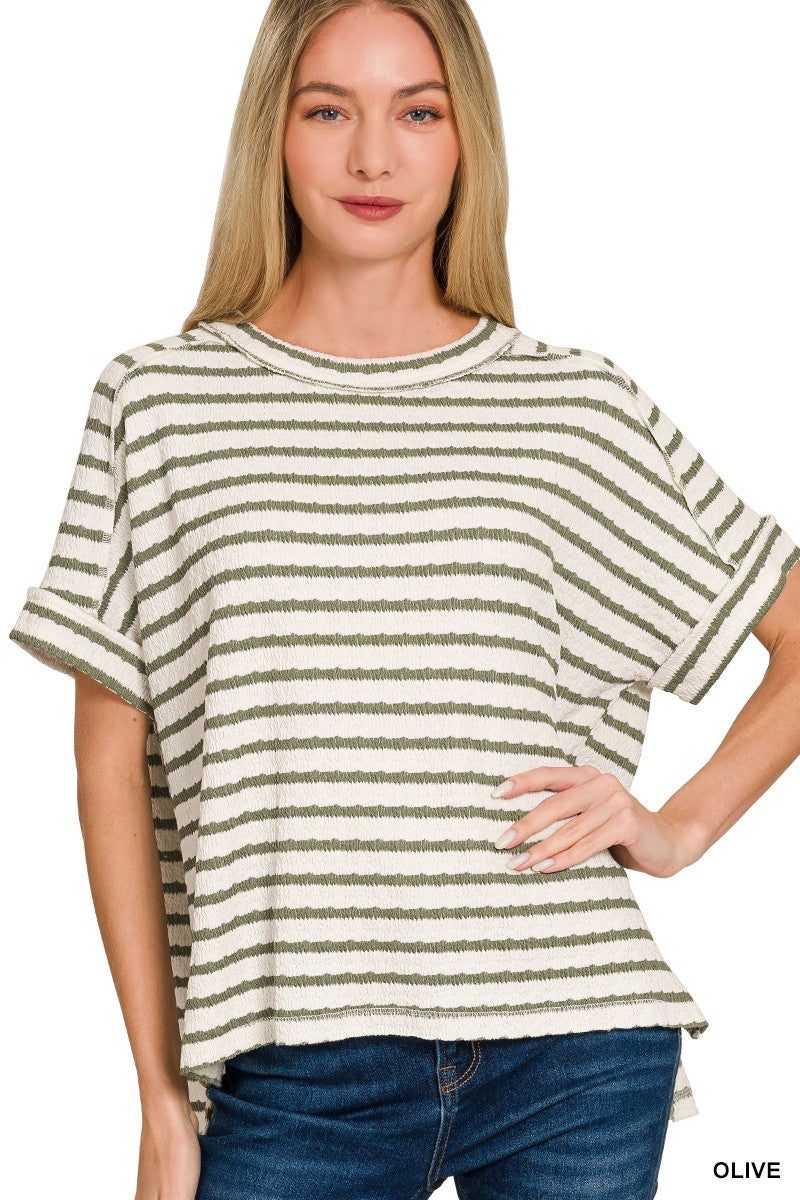 Olive Stripe Jacquard Tee