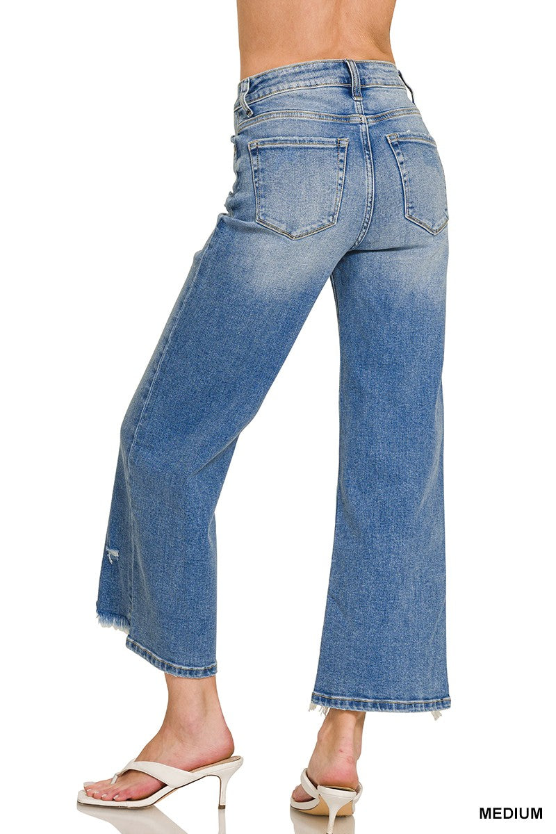 Distressed Raw Hem Denim Pants