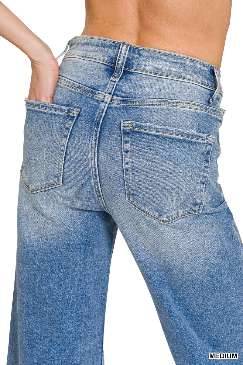 Distressed Raw Hem Denim Pants