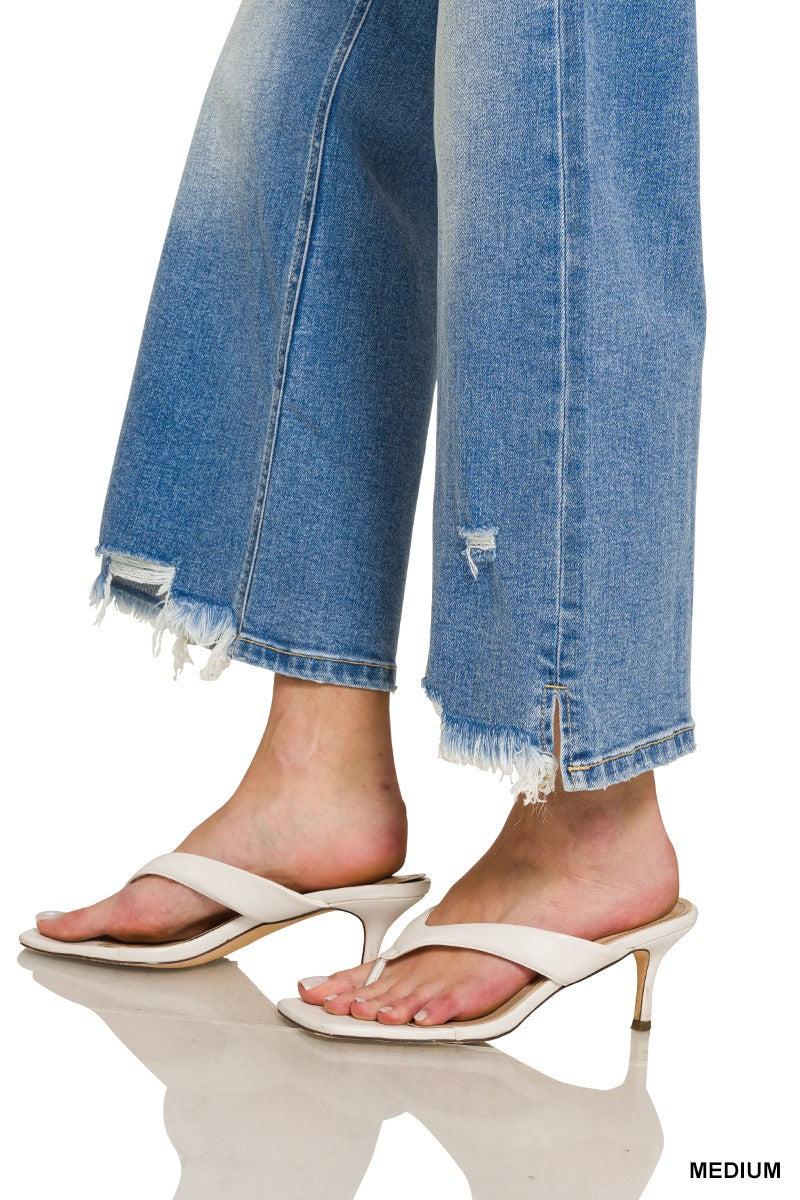 Distressed Raw Hem Denim Pants