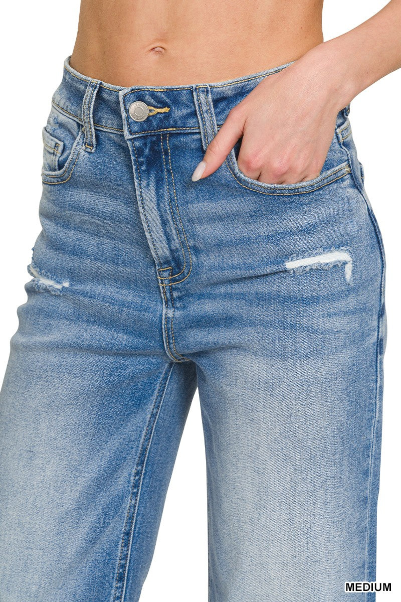 Distressed Raw Hem Denim Pants