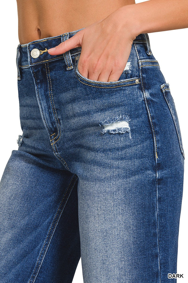 Distressed Raw Hem Denim Pants