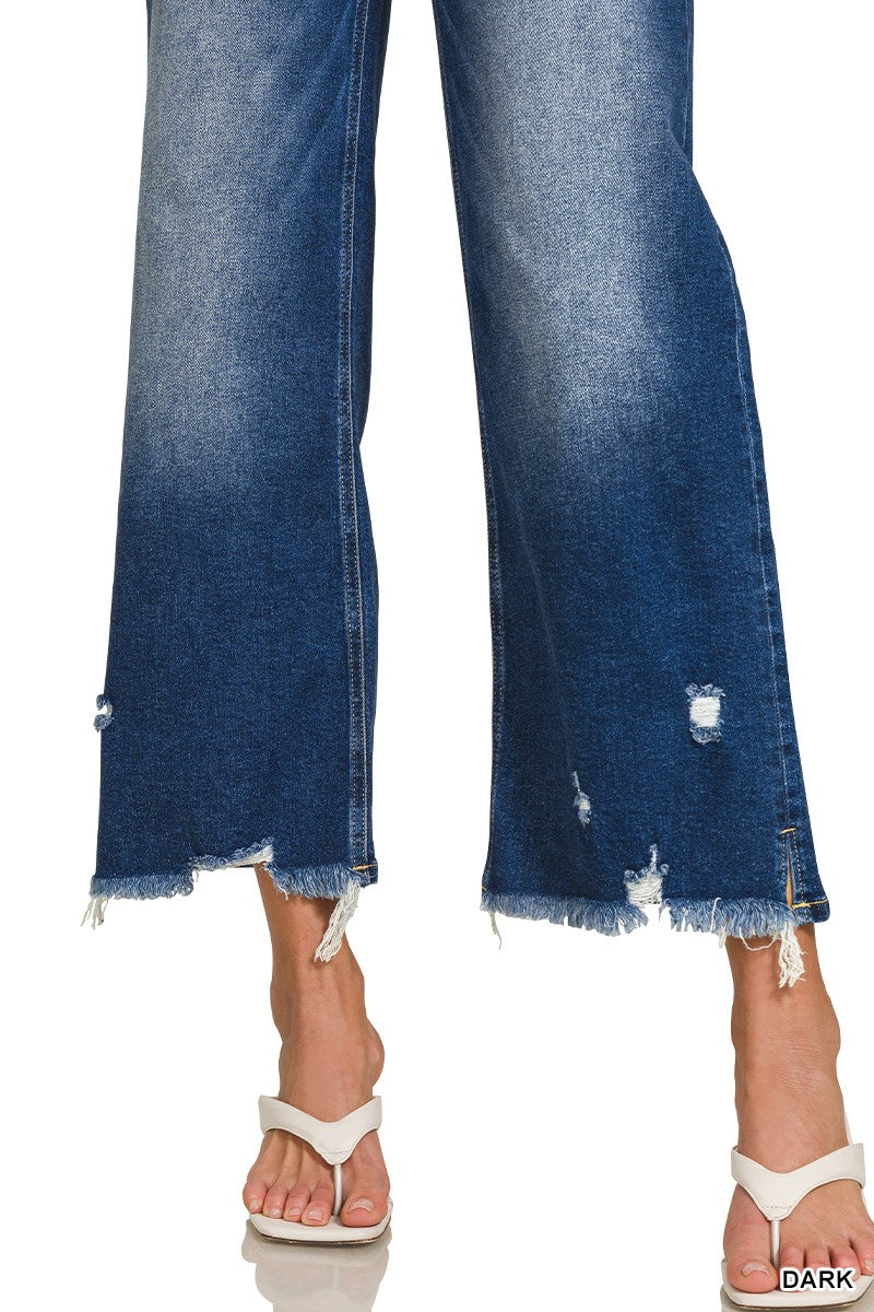 Distressed Raw Hem Denim Pants