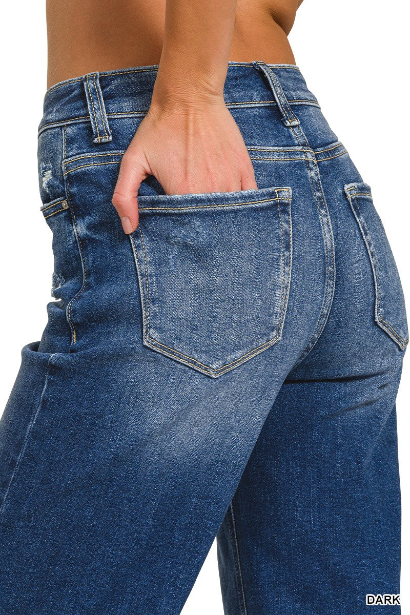 Distressed Raw Hem Denim Pants