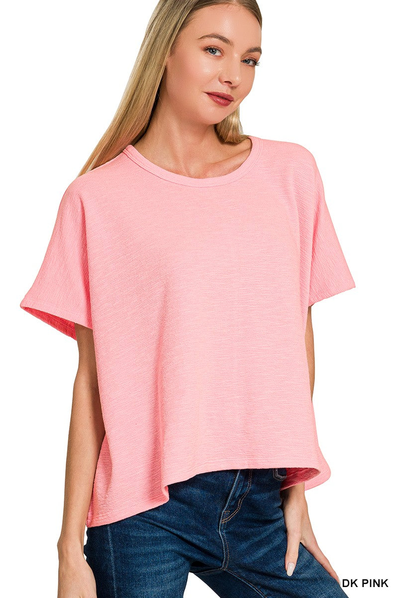 Cotton Slub Oversize Tee - Pink