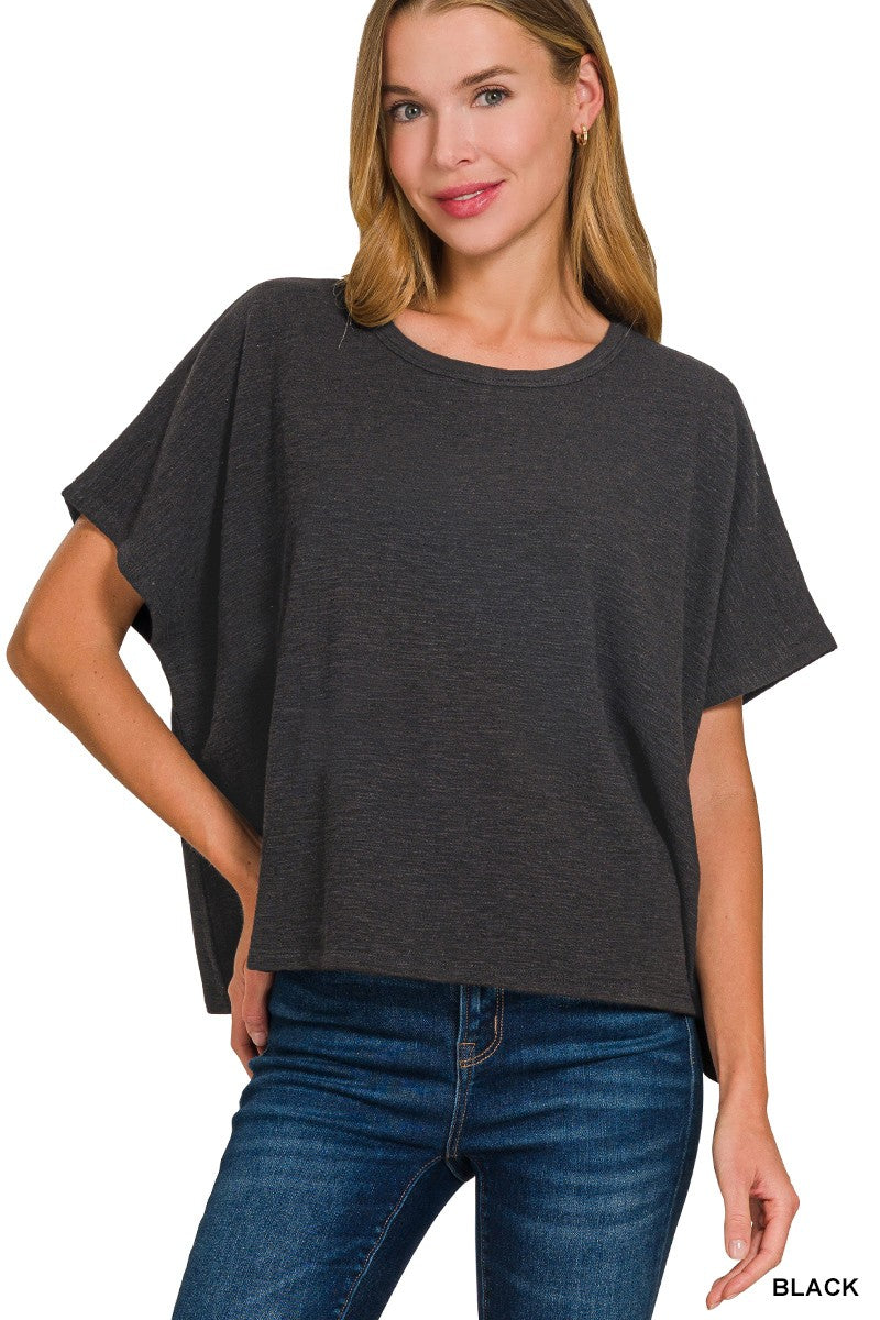 Cotton Slub Oversize Tee - Black